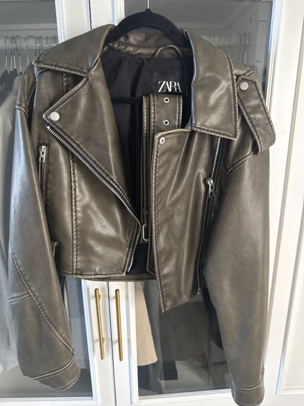 Greenish Zara jacket faux leather